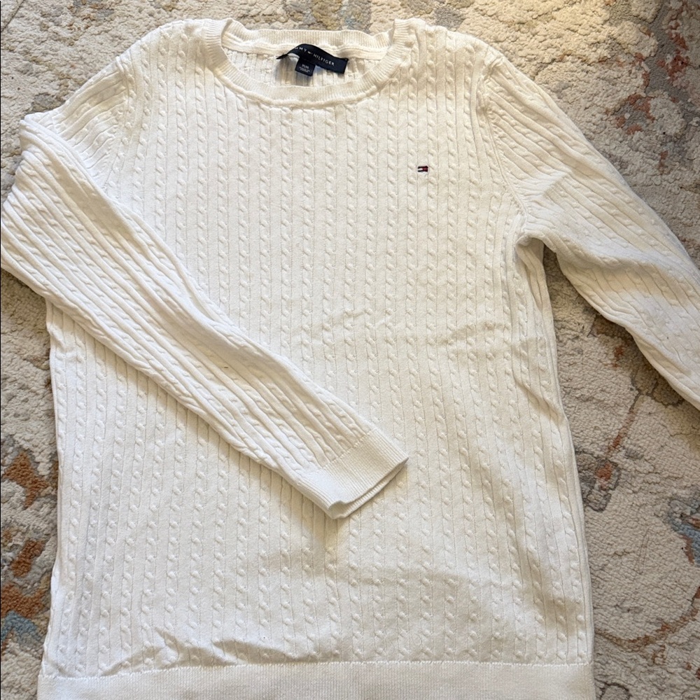 Tommy Hilfiger Cream Cable Knit Crewneck Sweater